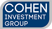 Cohen Investment Group logo - gray outline, navy blue fill, white letters.